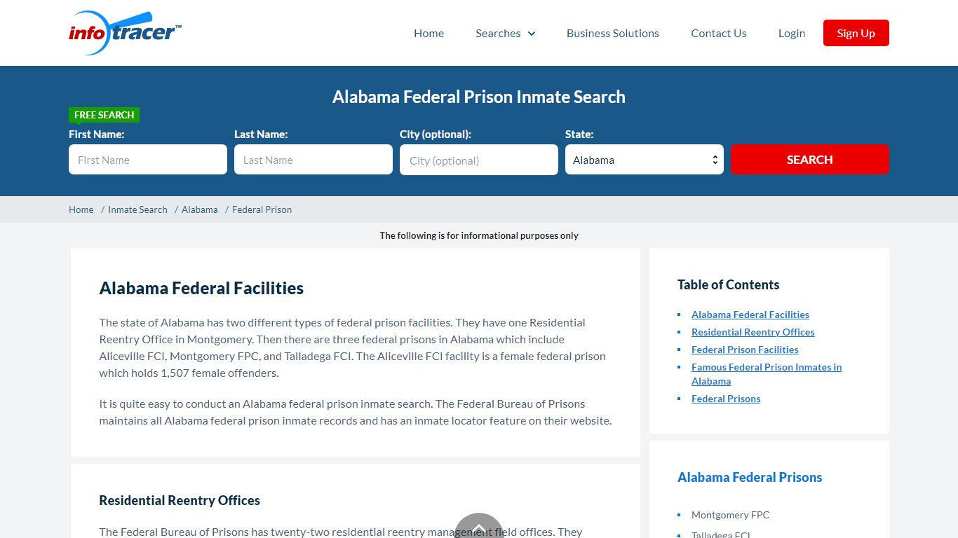 Alabama Federal Prisons Inmate Records Search - InfoTracer
